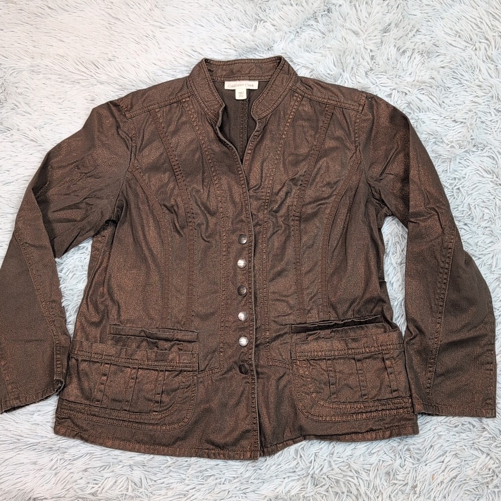 Coldwater‎ Creek Jacket Womens 12 Petite Brown Blazer Snap Up Career Casual